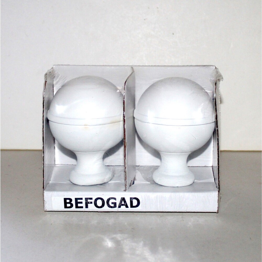 IKEA BEFOGAD 1 pair Finial Curtain rod white wood ball spherical NEW window